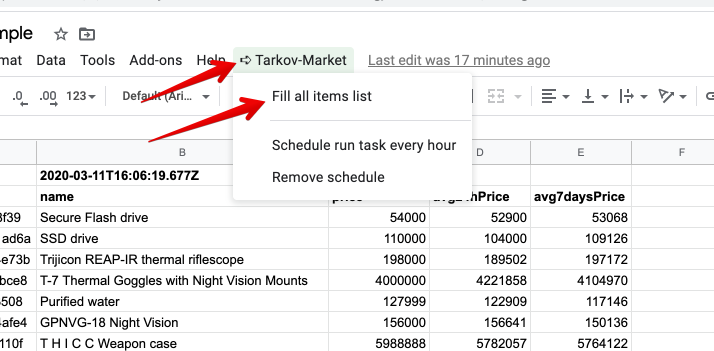 Google Sheet Tarkov Market